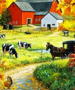 Cows And Farm House Diamond Paintings