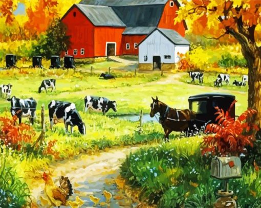 Cows And Farm House Diamond Paintings