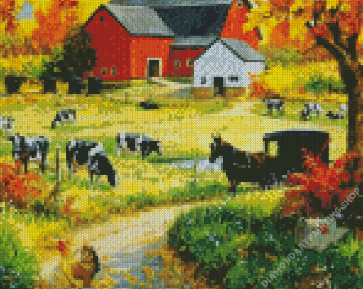 Cows And Farm House Diamond Paintings