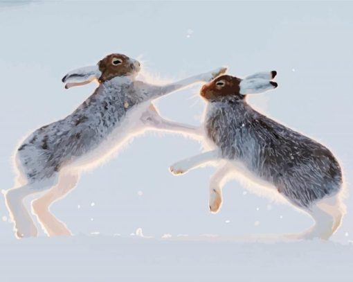 Hares In Snow Diamond Paintings