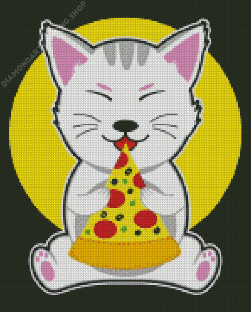 Cat Eating Pizza Diamond Paintings