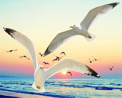 Seagulls At Sunset Diamond Paintings