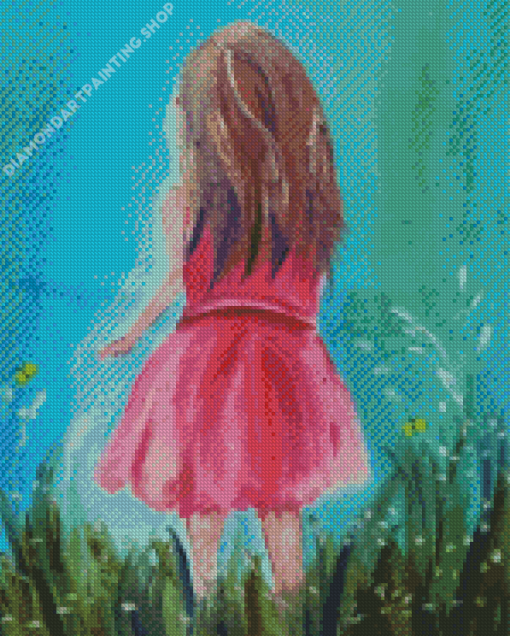 Girl In Pink Dress Diamond Paintings