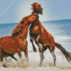 Brown Fighting Horses Diamond Paintings