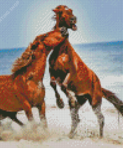 Brown Fighting Horses Diamond Paintings