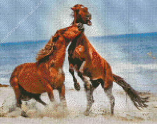 Brown Fighting Horses Diamond Paintings