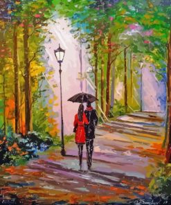 Couple In Rain Park Diamond Paintings