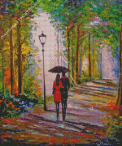 Couple In Rain Park Diamond Paintings