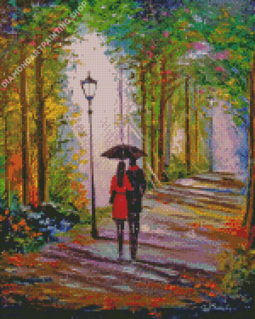 Couple In Rain Park Diamond Paintings