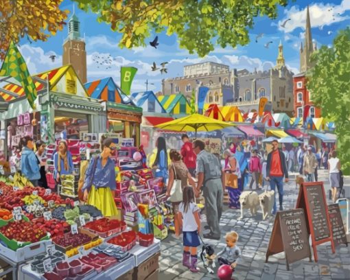 Market Day Norwich Diamond Paintings