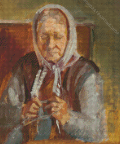 Old Woman Knitting Diamond Paintings