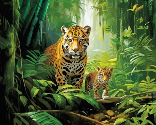 Cub With Jaguar Diamond Paintings