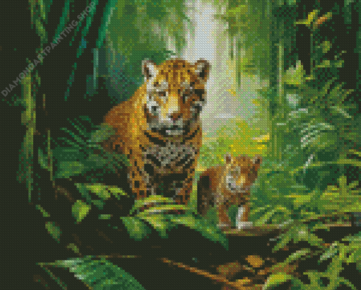 Cub With Jaguar Diamond Paintings