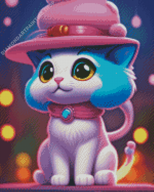 Blue Pink Cat Diamond Paintings