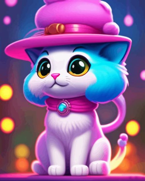 Blue Pink Cat Diamond Paintings