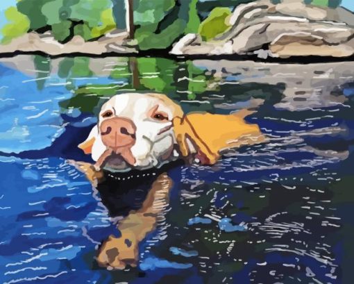 Dog On A Lake Diamond Paintings