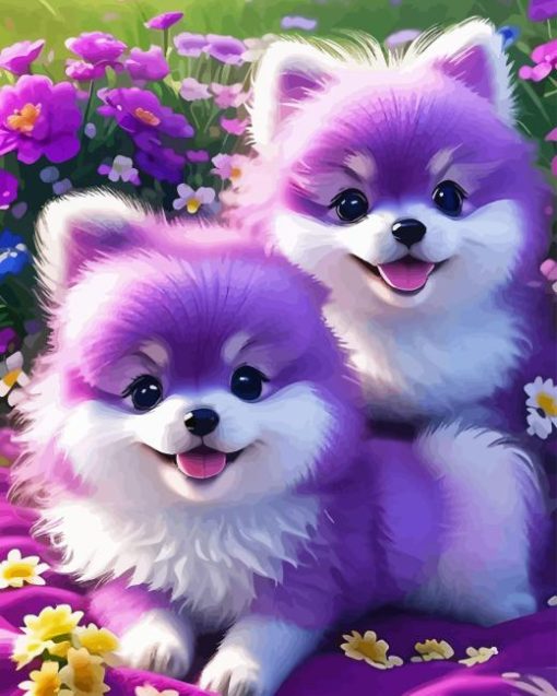 Purple Puppies Diamond Paintings