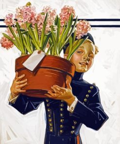 Boy Holding Flowers Diamond Paintings