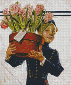 Boy Holding Flowers Diamond Paintings