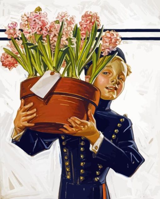 Boy Holding Flowers Diamond Paintings