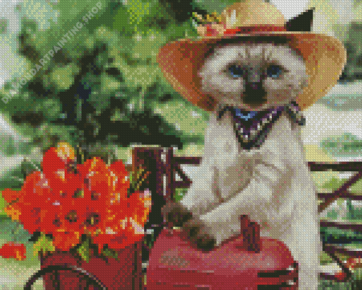 Cute Cat In Hat Diamond Paintings