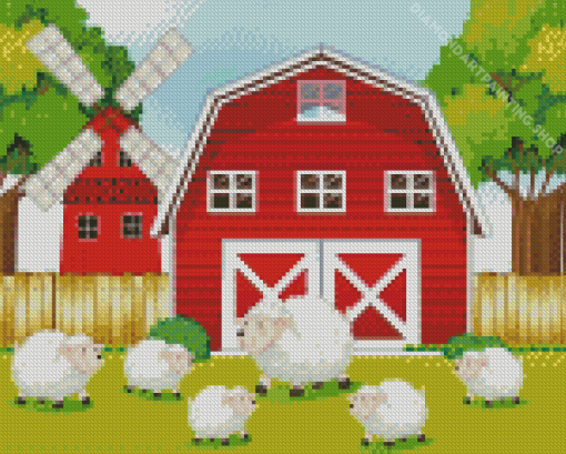 Sheep In Farm Diamond Paintings