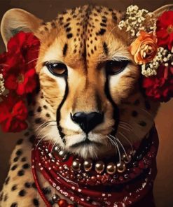 Cheetah With Flowers Diamond Paintings