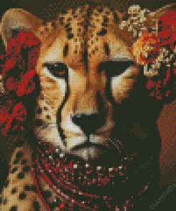 Cheetah With Flowers Diamond Paintings