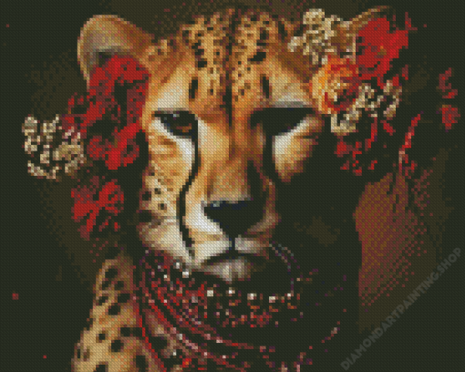 Cheetah With Flowers Diamond Paintings