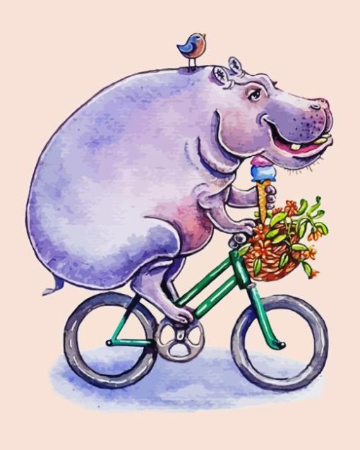 Hippo On Bike Diamond Paintings