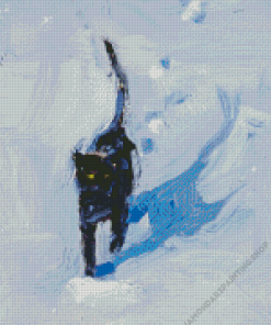 Black Cat In Snow Diamond Paintings