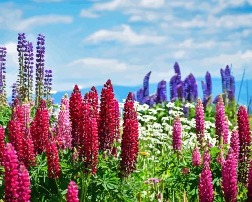 Pink Lupines Field Diamond Paintings