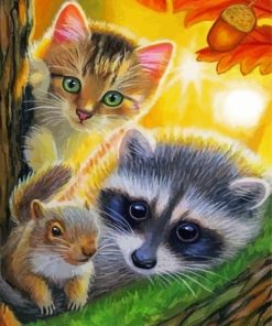 Squirrel With Raccoon Diamond Paintings