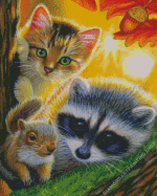 Squirrel With Raccoon Diamond Paintings