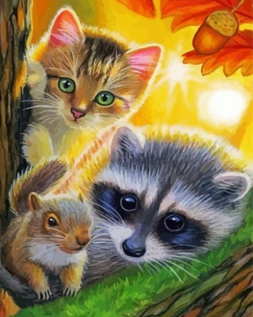 Squirrel With Raccoon Diamond Paintings