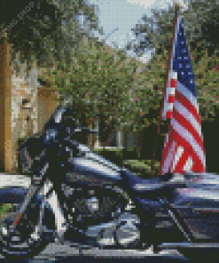 Motorcycle And Flag Diamond Paintings