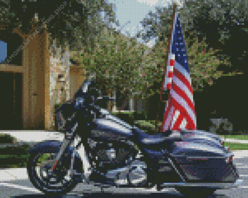 Motorcycle And Flag Diamond Paintings