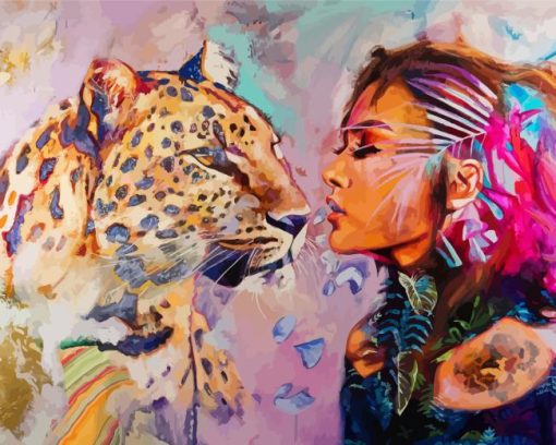 Girl With Jaguar Diamond Paintings