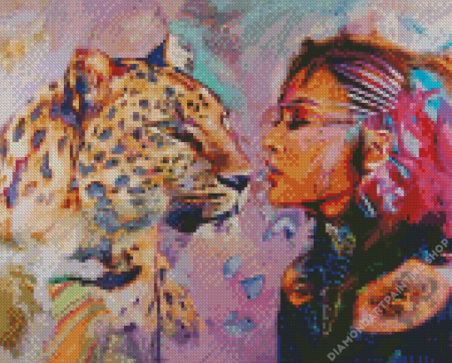 Girl With Jaguar Diamond Paintings