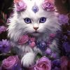 Cat With Purple Flowers Diamond Paintings