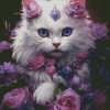 Cat With Purple Flowers Diamond Paintings