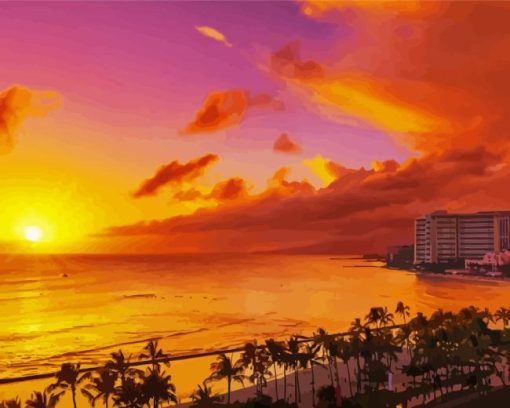 Sunset Waikiki Beach Diamond Paintings