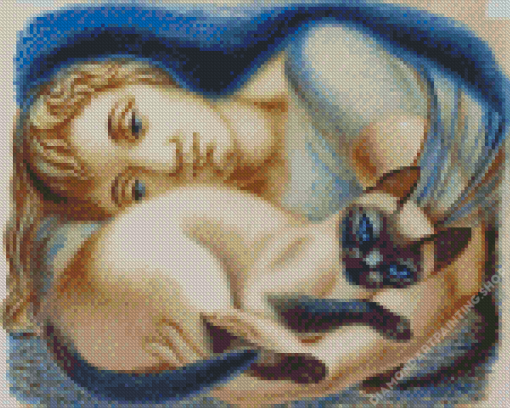 Woman And Siamese Diamond Paintings